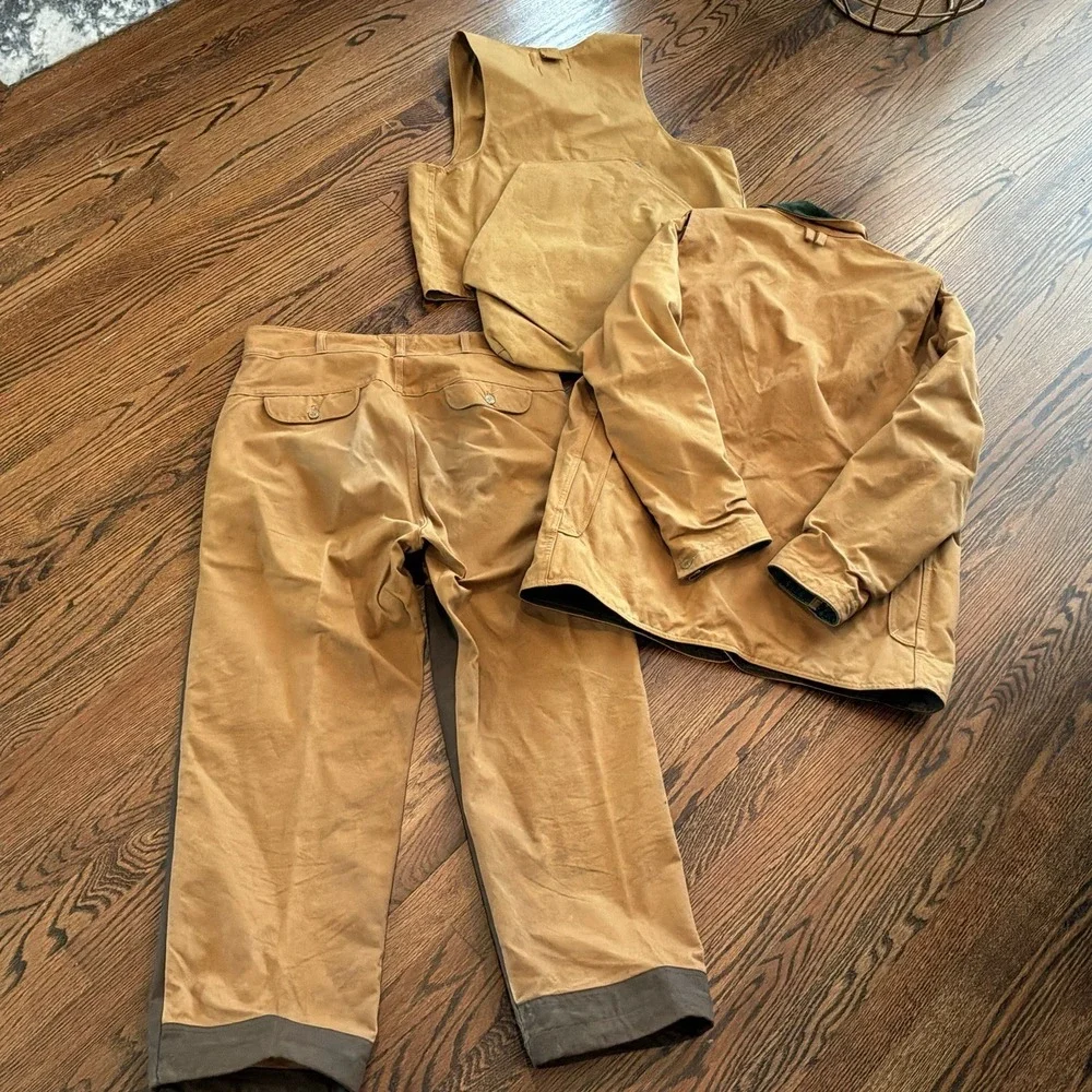 VTG LL Bean Hunting Jacket 44 Pants 38 Vest‎ L Barn Chore Game Pockets